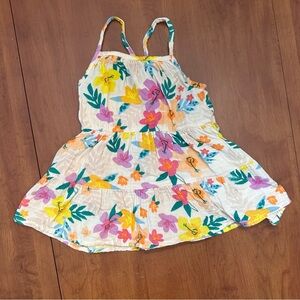 Girls beige tropical floral guaze spaghetti strap dress 12 months